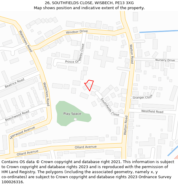 26, SOUTHFIELDS CLOSE, WISBECH, PE13 3XG: Location map and indicative extent of plot