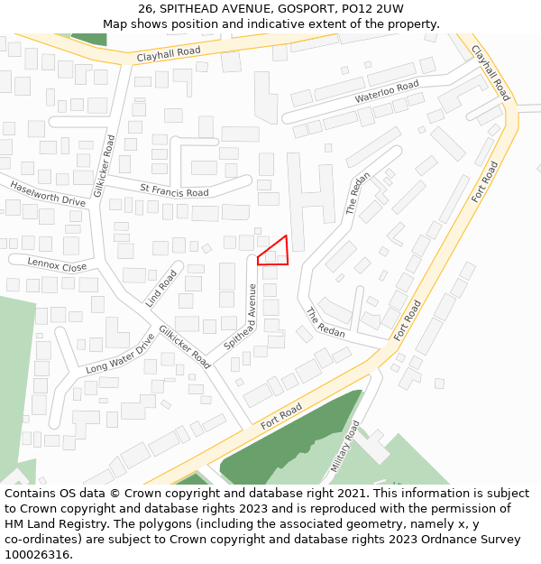 26, SPITHEAD AVENUE, GOSPORT, PO12 2UW: Location map and indicative extent of plot
