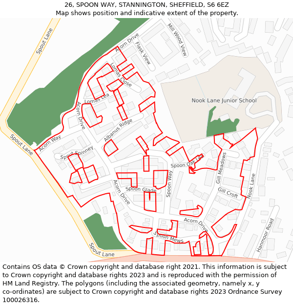 26, SPOON WAY, STANNINGTON, SHEFFIELD, S6 6EZ: Location map and indicative extent of plot