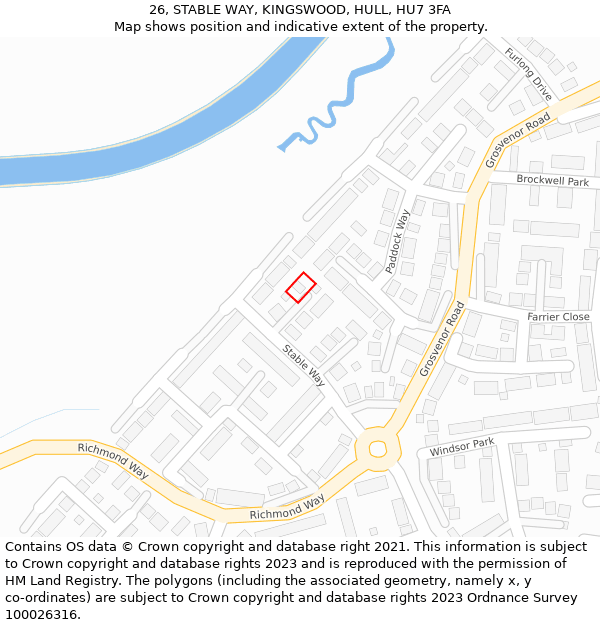 26, STABLE WAY, KINGSWOOD, HULL, HU7 3FA: Location map and indicative extent of plot