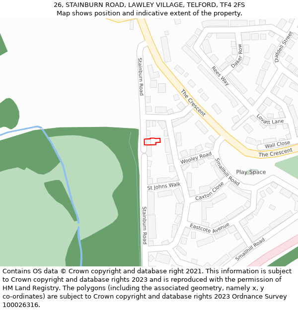 26, STAINBURN ROAD, LAWLEY VILLAGE, TELFORD, TF4 2FS: Location map and indicative extent of plot