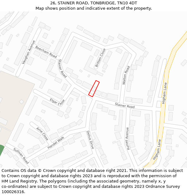 26, STAINER ROAD, TONBRIDGE, TN10 4DT: Location map and indicative extent of plot