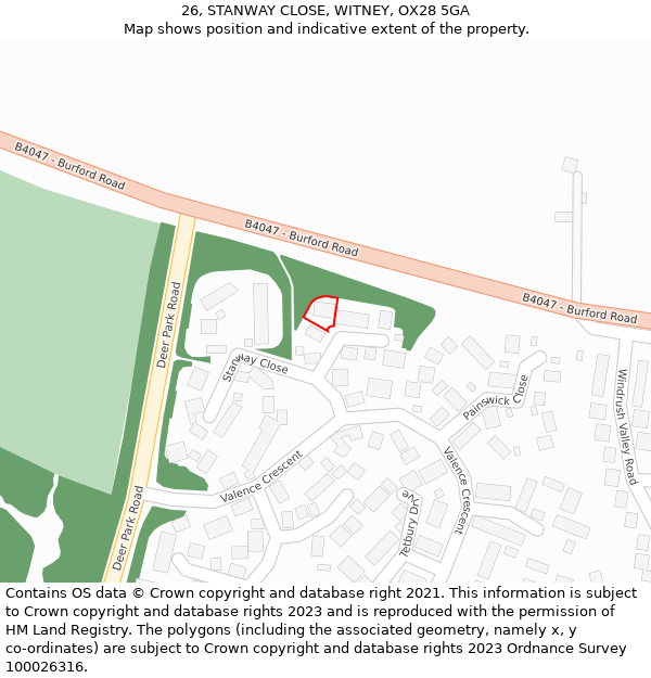 26, STANWAY CLOSE, WITNEY, OX28 5GA: Location map and indicative extent of plot