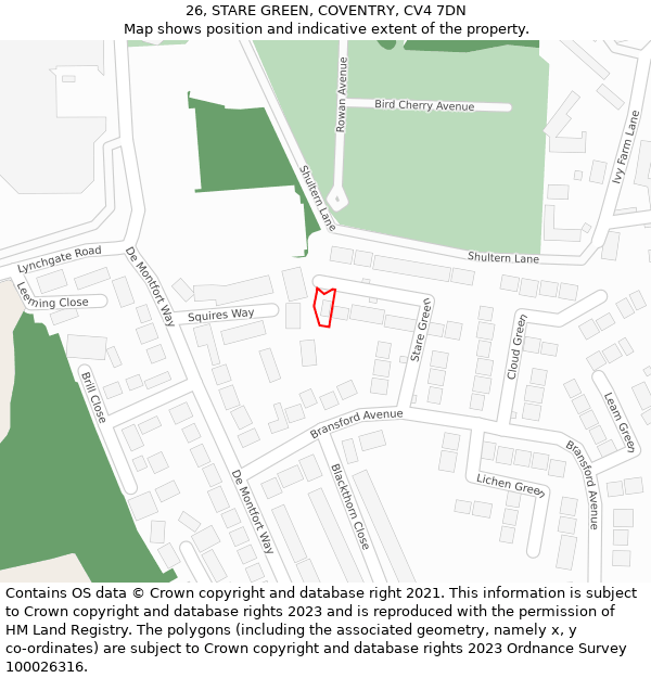 26, STARE GREEN, COVENTRY, CV4 7DN: Location map and indicative extent of plot