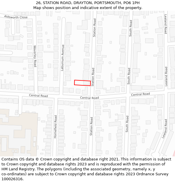 26, STATION ROAD, DRAYTON, PORTSMOUTH, PO6 1PH: Location map and indicative extent of plot