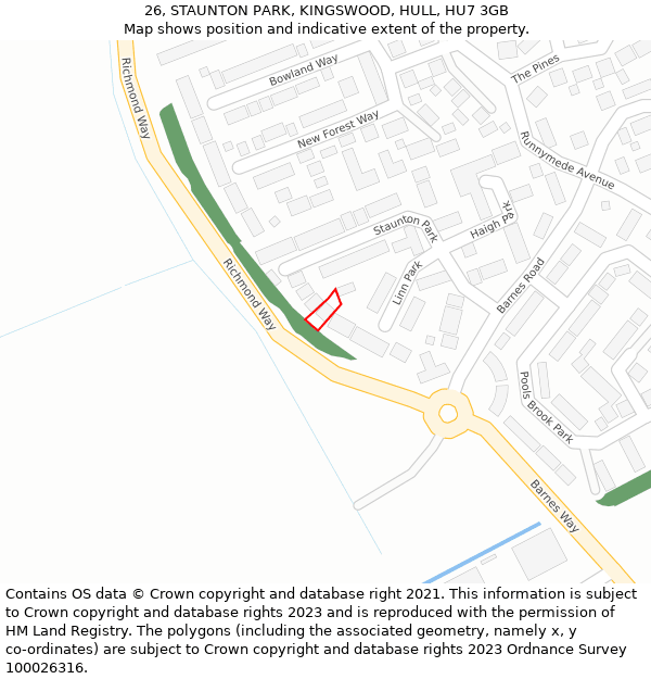 26, STAUNTON PARK, KINGSWOOD, HULL, HU7 3GB: Location map and indicative extent of plot