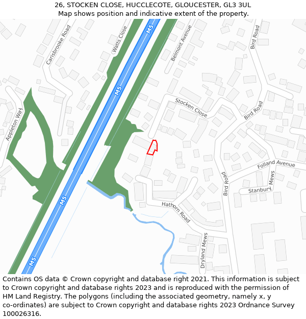 26, STOCKEN CLOSE, HUCCLECOTE, GLOUCESTER, GL3 3UL: Location map and indicative extent of plot