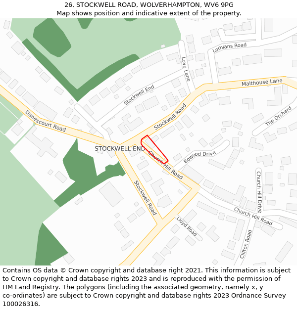 26, STOCKWELL ROAD, WOLVERHAMPTON, WV6 9PG: Location map and indicative extent of plot