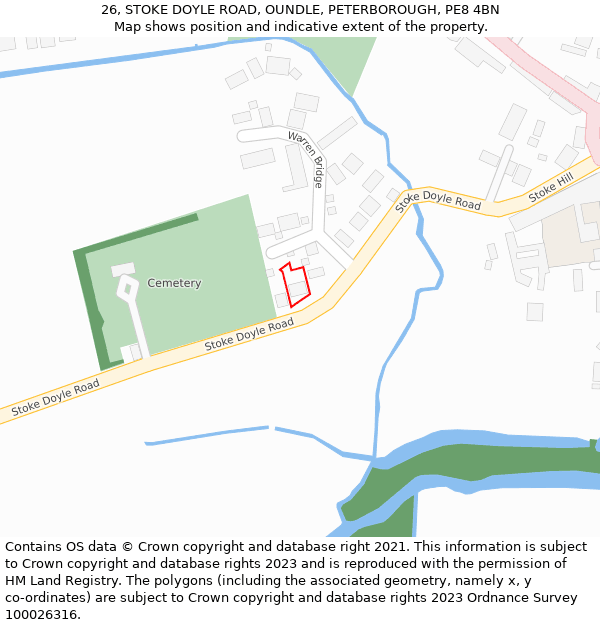 26, STOKE DOYLE ROAD, OUNDLE, PETERBOROUGH, PE8 4BN: Location map and indicative extent of plot