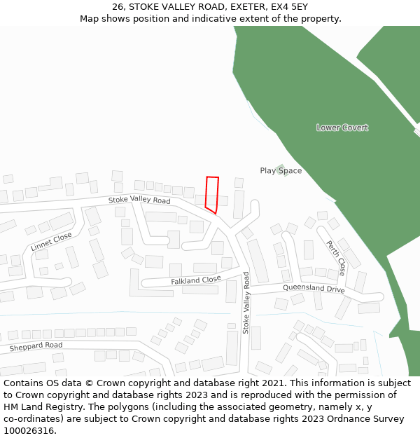 26, STOKE VALLEY ROAD, EXETER, EX4 5EY: Location map and indicative extent of plot