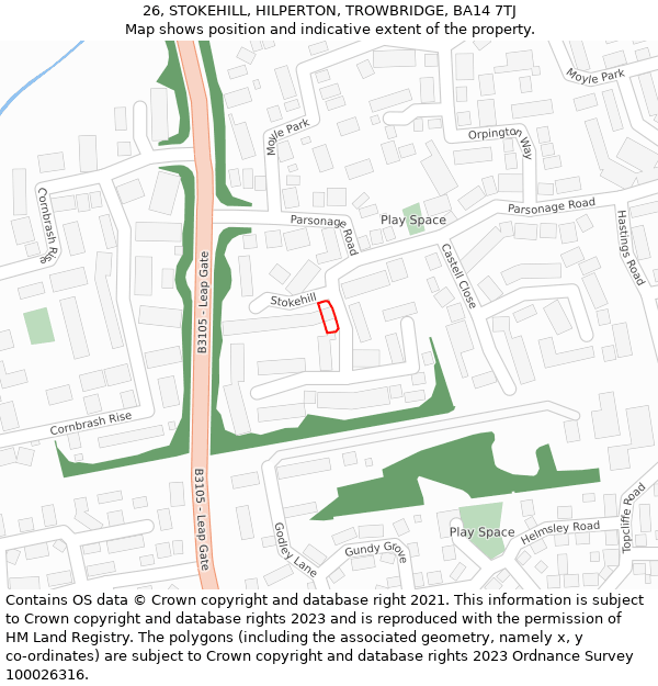 26, STOKEHILL, HILPERTON, TROWBRIDGE, BA14 7TJ: Location map and indicative extent of plot