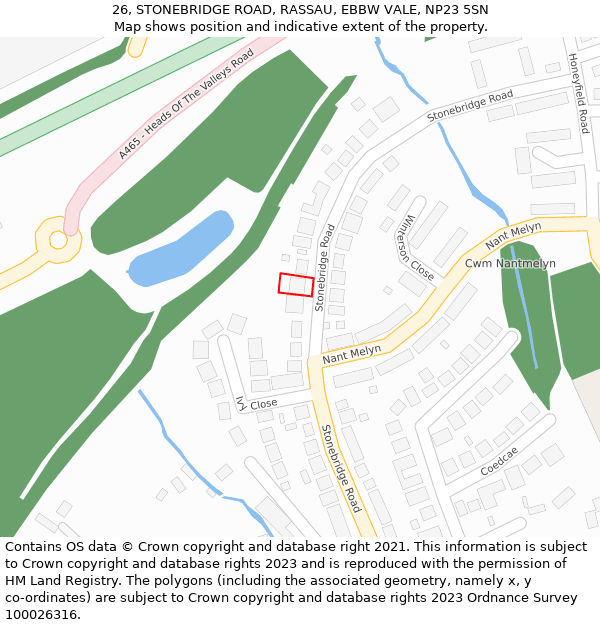 26, STONEBRIDGE ROAD, RASSAU, EBBW VALE, NP23 5SN: Location map and indicative extent of plot