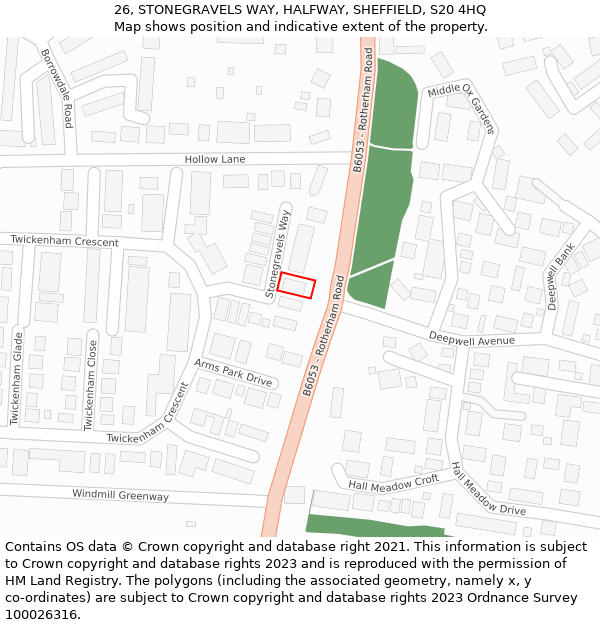 26, STONEGRAVELS WAY, HALFWAY, SHEFFIELD, S20 4HQ: Location map and indicative extent of plot