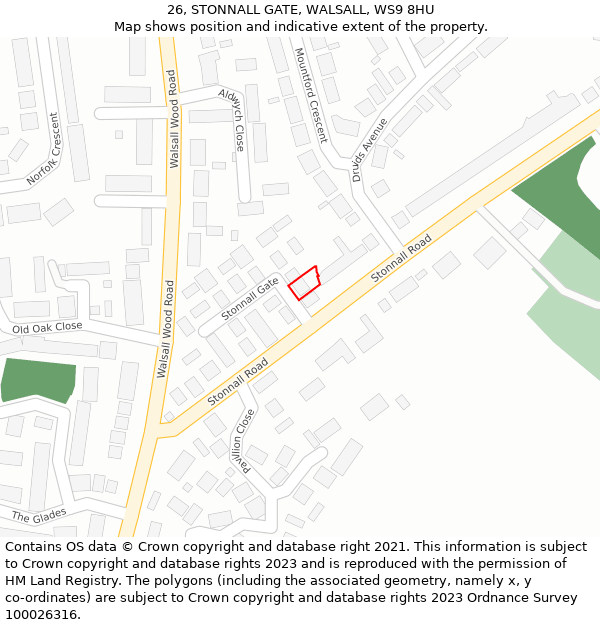 26, STONNALL GATE, WALSALL, WS9 8HU: Location map and indicative extent of plot