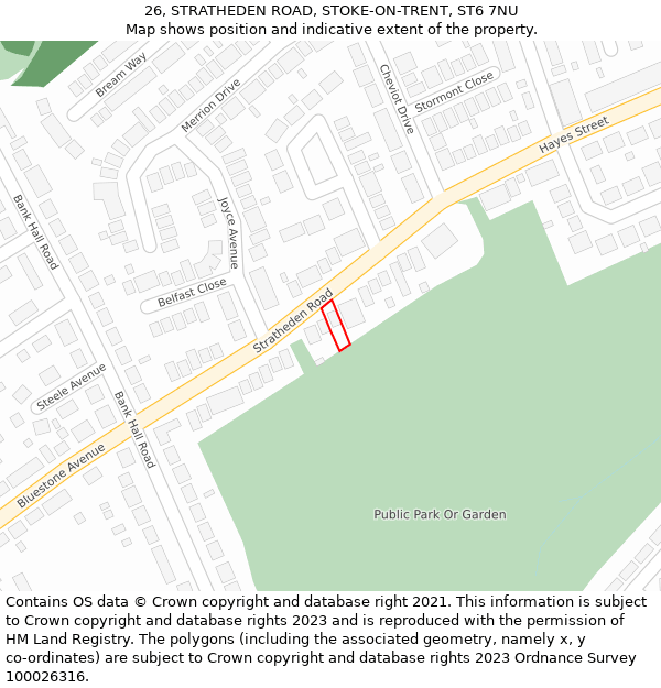 26, STRATHEDEN ROAD, STOKE-ON-TRENT, ST6 7NU: Location map and indicative extent of plot