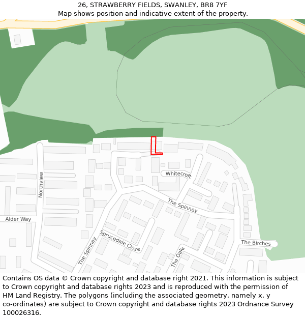 26, STRAWBERRY FIELDS, SWANLEY, BR8 7YF: Location map and indicative extent of plot