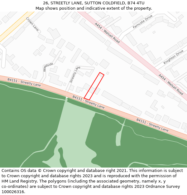 26, STREETLY LANE, SUTTON COLDFIELD, B74 4TU: Location map and indicative extent of plot