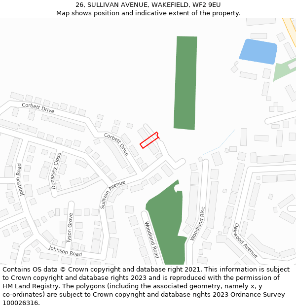 26, SULLIVAN AVENUE, WAKEFIELD, WF2 9EU: Location map and indicative extent of plot