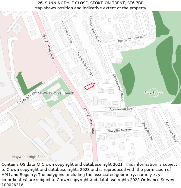 26, SUNNINGDALE CLOSE, STOKE-ON-TRENT, ST6 7BP: Location map and indicative extent of plot