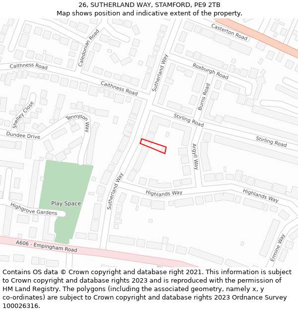 26, SUTHERLAND WAY, STAMFORD, PE9 2TB: Location map and indicative extent of plot