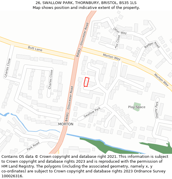 26, SWALLOW PARK, THORNBURY, BRISTOL, BS35 1LS: Location map and indicative extent of plot