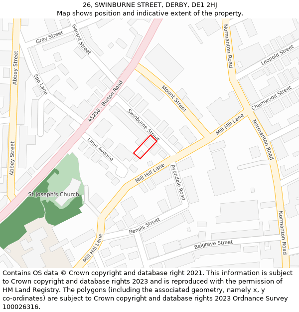 26, SWINBURNE STREET, DERBY, DE1 2HJ: Location map and indicative extent of plot