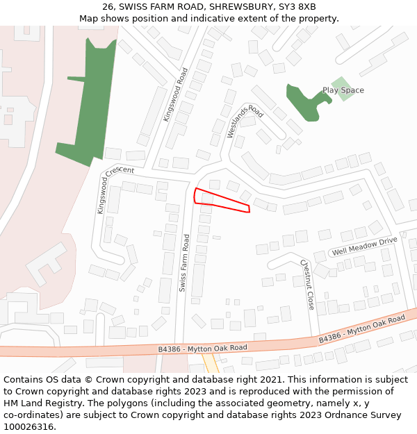 26, SWISS FARM ROAD, SHREWSBURY, SY3 8XB: Location map and indicative extent of plot