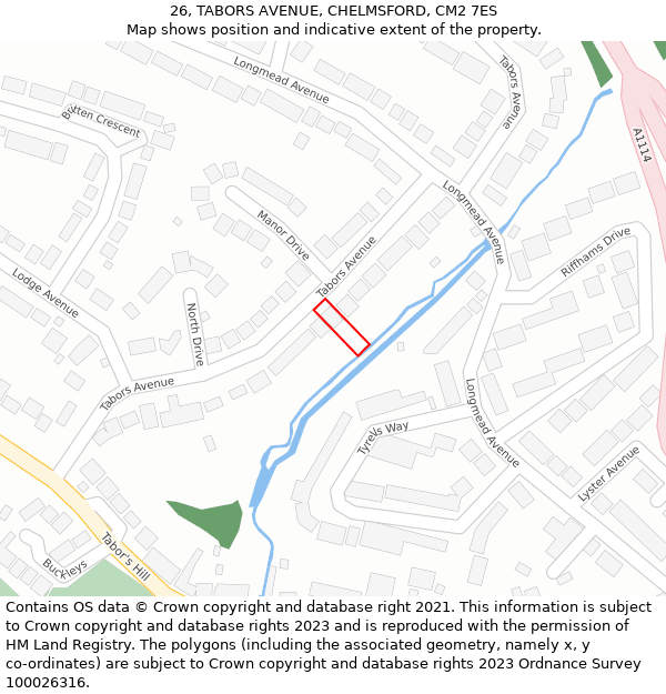 26, TABORS AVENUE, CHELMSFORD, CM2 7ES: Location map and indicative extent of plot