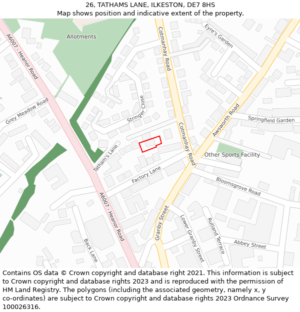 26, TATHAMS LANE, ILKESTON, DE7 8HS: Location map and indicative extent of plot