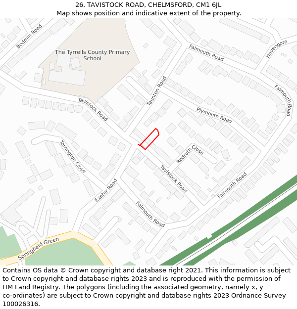 26, TAVISTOCK ROAD, CHELMSFORD, CM1 6JL: Location map and indicative extent of plot