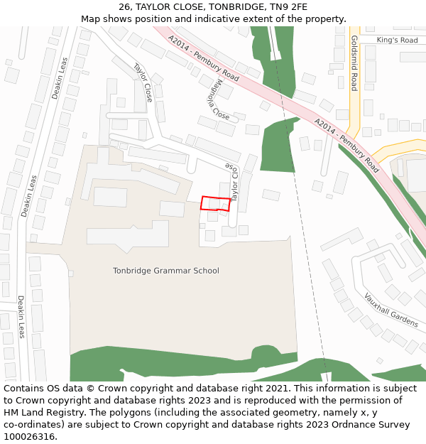 26, TAYLOR CLOSE, TONBRIDGE, TN9 2FE: Location map and indicative extent of plot