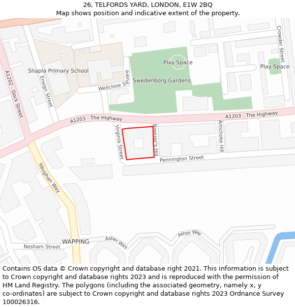 26, TELFORDS YARD, LONDON, E1W 2BQ: Location map and indicative extent of plot