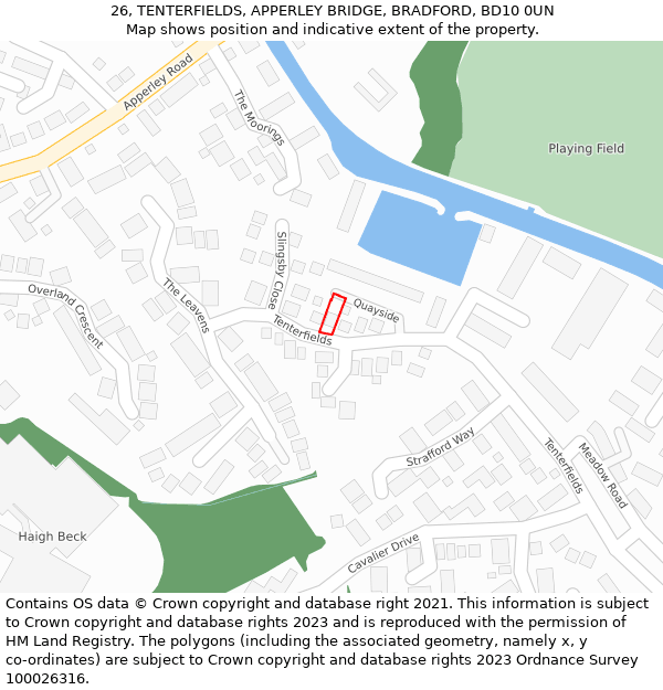 26, TENTERFIELDS, APPERLEY BRIDGE, BRADFORD, BD10 0UN: Location map and indicative extent of plot