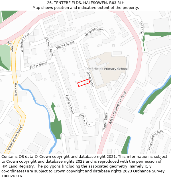 26, TENTERFIELDS, HALESOWEN, B63 3LH: Location map and indicative extent of plot