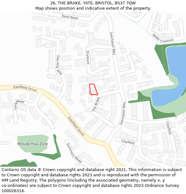 26, THE BRAKE, YATE, BRISTOL, BS37 7QW: Location map and indicative extent of plot
