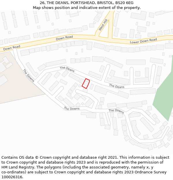 26, THE DEANS, PORTISHEAD, BRISTOL, BS20 6EG: Location map and indicative extent of plot