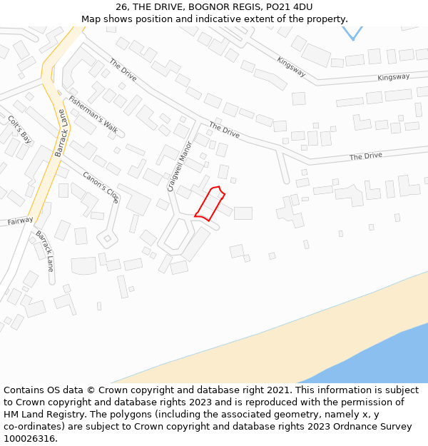 26, THE DRIVE, BOGNOR REGIS, PO21 4DU: Location map and indicative extent of plot