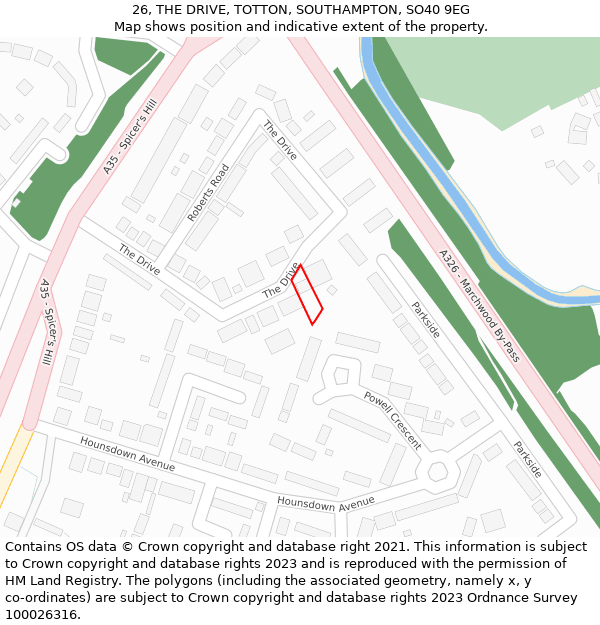 26, THE DRIVE, TOTTON, SOUTHAMPTON, SO40 9EG: Location map and indicative extent of plot