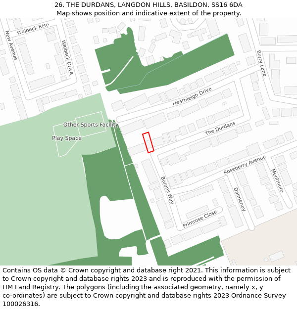 26, THE DURDANS, LANGDON HILLS, BASILDON, SS16 6DA: Location map and indicative extent of plot