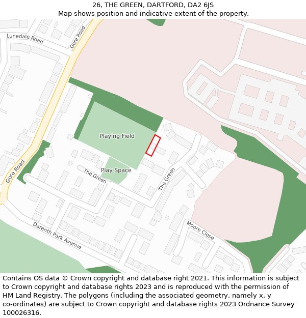 26, THE GREEN, DARTFORD, DA2 6JS: Location map and indicative extent of plot