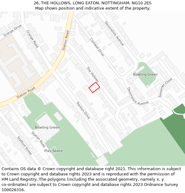 26, THE HOLLOWS, LONG EATON, NOTTINGHAM, NG10 2ES: Location map and indicative extent of plot