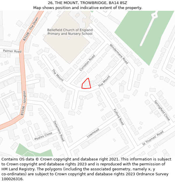 26, THE MOUNT, TROWBRIDGE, BA14 8SZ: Location map and indicative extent of plot