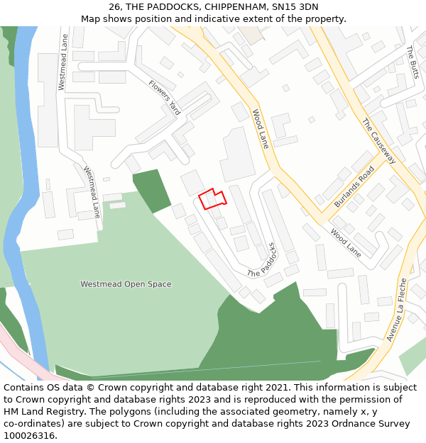 26, THE PADDOCKS, CHIPPENHAM, SN15 3DN: Location map and indicative extent of plot