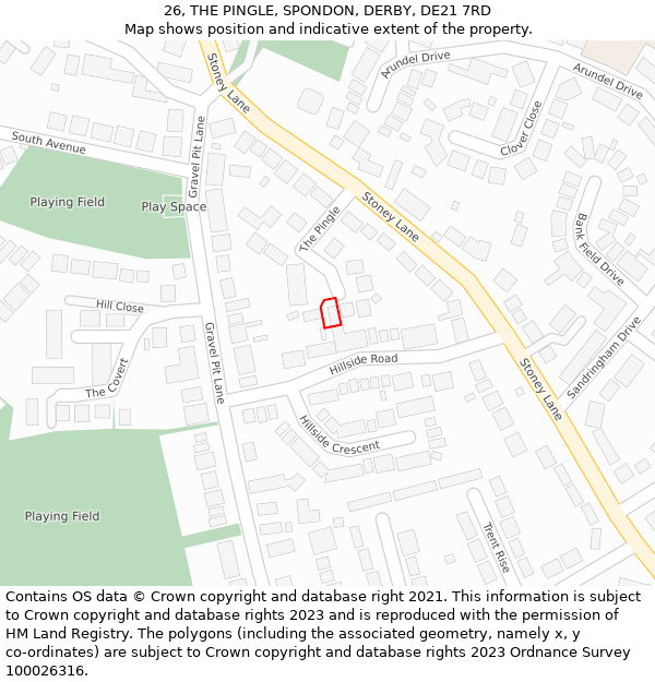 26, THE PINGLE, SPONDON, DERBY, DE21 7RD: Location map and indicative extent of plot