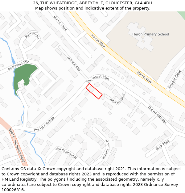 26, THE WHEATRIDGE, ABBEYDALE, GLOUCESTER, GL4 4DH: Location map and indicative extent of plot