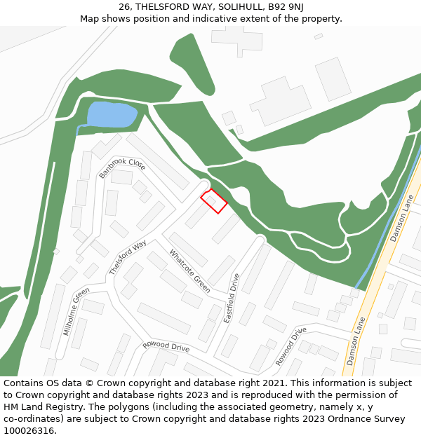 26, THELSFORD WAY, SOLIHULL, B92 9NJ: Location map and indicative extent of plot