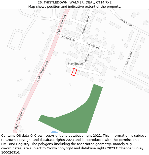 26, THISTLEDOWN, WALMER, DEAL, CT14 7XE: Location map and indicative extent of plot