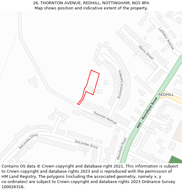 26, THORNTON AVENUE, REDHILL, NOTTINGHAM, NG5 8PA: Location map and indicative extent of plot