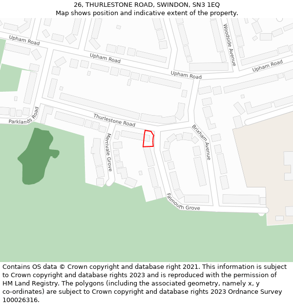 26, THURLESTONE ROAD, SWINDON, SN3 1EQ: Location map and indicative extent of plot