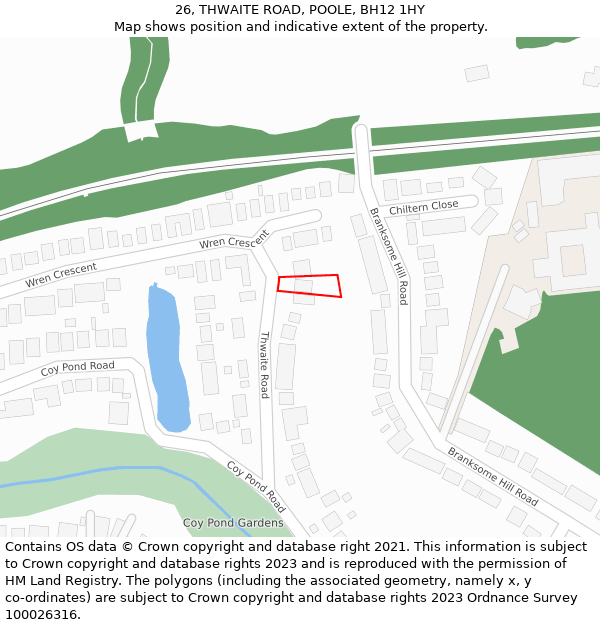 26, THWAITE ROAD, POOLE, BH12 1HY: Location map and indicative extent of plot